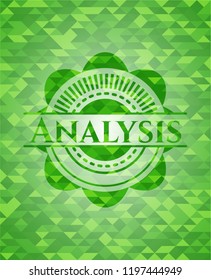 Analysis green emblem with mosaic ecological style background