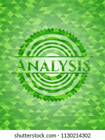 Analysis green emblem with triangle mosaic background