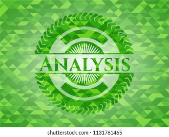 Analysis green emblem with triangle mosaic background