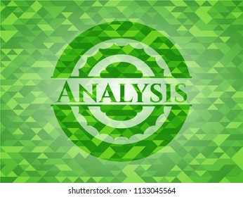 Analysis green emblem with triangle mosaic background