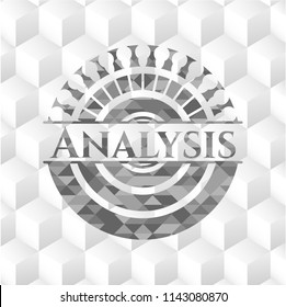 Analysis grey emblem with geometric cube white background