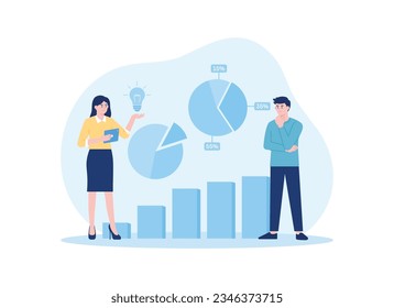 análisis de gráficos de crecimiento y búsqueda de ideas concepto de tendencia ilustración plana