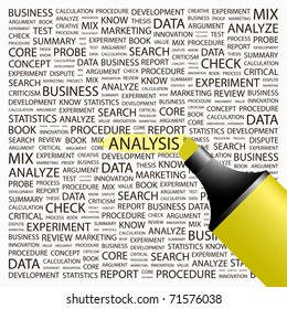ANALYSIS. Highlighter over background with different association terms. Vector illustration.