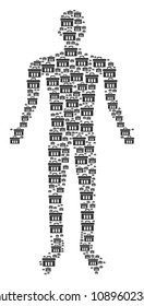 Analysis human avatar. Vector analysis icons are arranged into male collage.