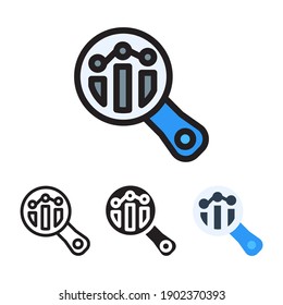 Analysis icon with 4 different styles. Filled, outline, glyph and line colored.