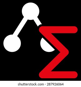 Analysis icon from Business Bicolor Set. This flat vector symbol uses red and white colors, rounded angles, and isolated on a black background.
