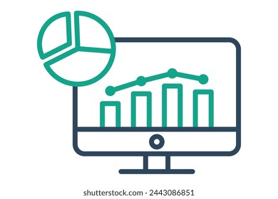 analysis icon. computer with chart. icon related to action plan,  business. line icon style. business element illustration