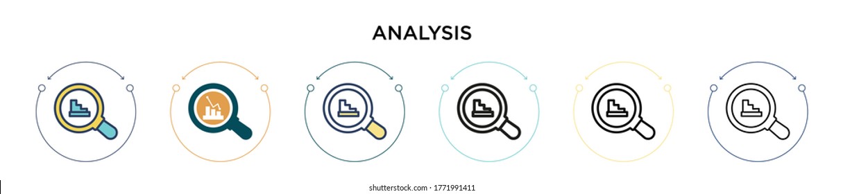 Analysis icon in filled, thin line, outline and stroke style. Vector illustration of two colored and black analysis vector icons designs can be used for mobile, ui, web