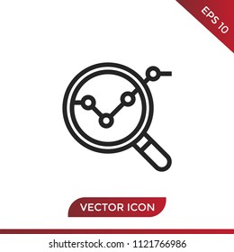Analysis icon. Magnifier symbol.