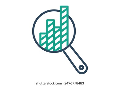 Icono de análisis. lupa con gráfico. icono relacionado con optimizar. estilo de icono de línea. análisis de datos Elementos Ilustración vectorial
