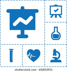 Analysis icon. set of 6 analysis filled icons such as board, heartbeat, test tube, microscope