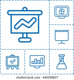 Analysis icon. set of 6 analysis outline icons such as board, test tube, atom on display, graph on board