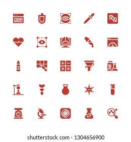 analysis icon set. Collection of 25 filled analysis icons included Analytics, Flask, Music memos, Microscope, Scale, Test tube, Negative ion, Funnel, Calculation, Pipette, Dropper