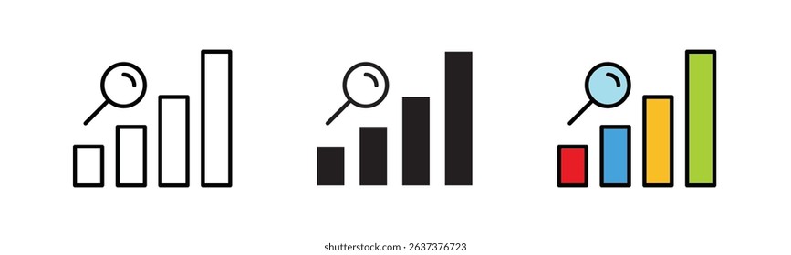 Analysis icon set, logo type graphic, stroke, fill, color fill, isolated on white background
