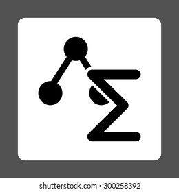 Analysis icon. This flat rounded square button uses black and white colors and isolated on a gray background.