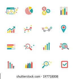 Analysis icons on white background, colorful vector