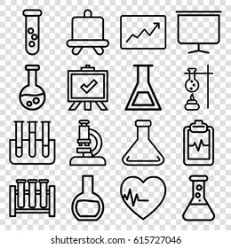 Analysis icons set. set of 16 analysis outline icons such as board, heartbeat clipboard, test tube, heartbeat, line graph