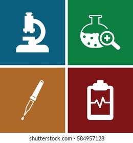 analysis icons set. Set of 4 analysis filled icons such as heartbeat clipboard, pipette, test tube search