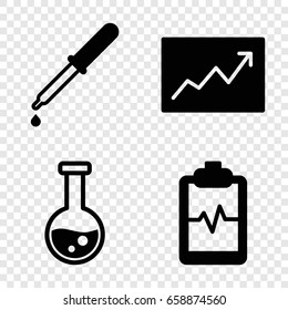 Analysis icons set. set of 4 analysis filled icons such as pipette, heartbeat clipboard, line graph