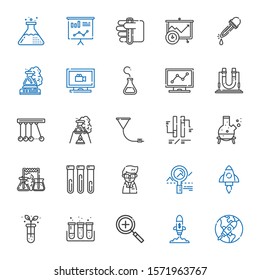 analysis icons set. Collection of analysis with startup, zoom in, test tube, analytics, scientist, flask, ph, funnel, newton, monitoring. Editable and scalable analysis icons.