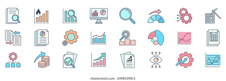 conjunto de iconos de análisis, iconos incluidos como Big data, diagrama de flujo, informe de datos, gráfico circular y más símbolos colección, logotipo Ilustración vectorial aislada