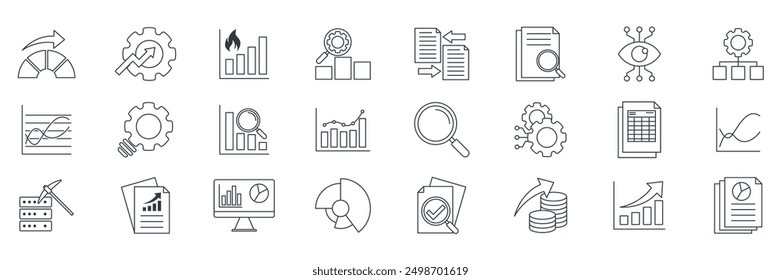 analysis icons set, Included icons as Big data, flow chart, Data report, pie chart and more symbols collection, logo isolated vector illustration