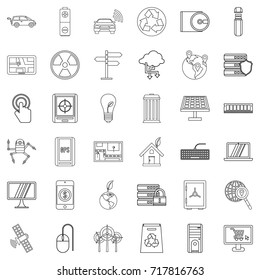 Analysis icons set. Outline style of 36 analysis vector icons for web isolated on white background