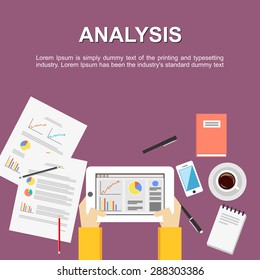 Analysis illustration. Analysis concept. Flat design illustration concepts for analysis, working, management, career, brainstorming, finance, working. 