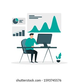 analysis illustration vector design. office worker studying graph analysis. banner, website, landing page, instagram post