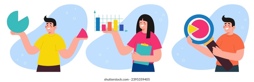 Análisis de la ilustración de ingresos y gastos. Los personajes son dueños de parte de los activos. Participación en los beneficios de las empresas o las inversiones. Distribución del mercado o concepto de competencia. Evaluación del costo del proyecto.