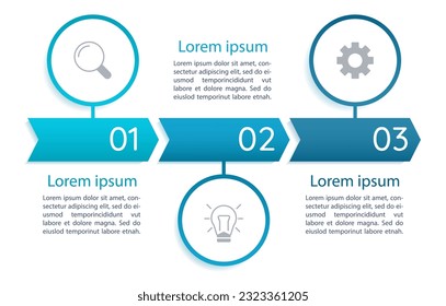 Analysis infographic chart design template. Editable infochart with icons. Instructional graphics with 3 step sequence. Visual data presentation. Myriad Variable Concept, Arial Regular fonts used