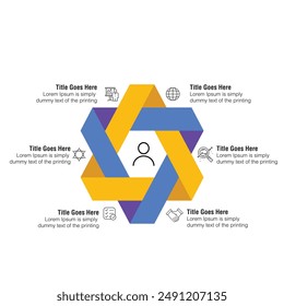 analysis infographics template diagram with cycle circular with big creative star on center with 6 point step creative design for slide presentation