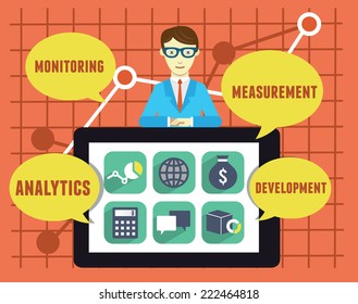 Analysis of information. Mobile service for businessman - vector illustration