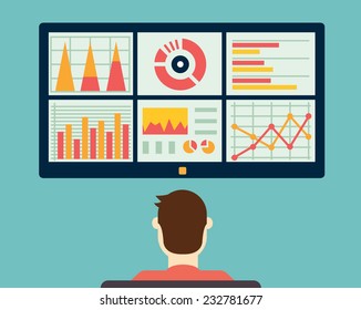 Analysis of information on the dashboard. Monitoring and statistics - vector illustration