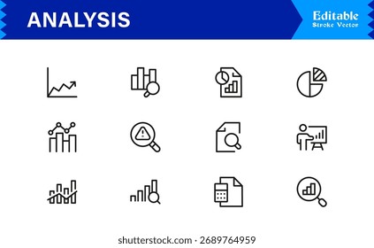 Analysis And Insight Line Icon Pack Unique, Clean, and Editable Collection of Minimal Style Icons for Reports, Charts, and Strategic Evaluation