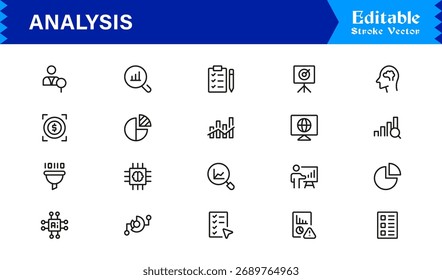 Analysis And Insight Line Icon Pack Unique, Clean, and Editable Collection of Minimal Style Icons for Reports, Charts, and Strategic Evaluation