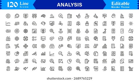 Analysis And Insight Line Icon Pack Unique, Clean, and Editable Collection of Minimal Style Icons for Reports, Charts, and Strategic Evaluation