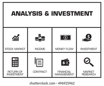 Analysis and Investment Chart with keywords and icons.