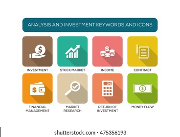 Analysis and Investment Flat Icon Set