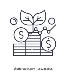 Analysis investment icon, linear isolated illustration, thin line vector, web design sign, outline concept symbol with editable stroke on white background.