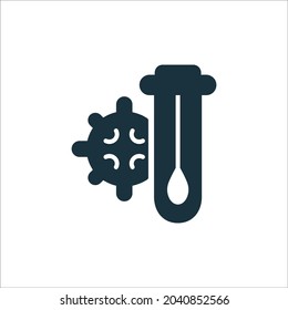 Analysis Kit for Corona or Genetic Test Silhouette Icon. Tube and Stick Sample Kit for Laboratory Research Icon. Saliva Collection Kit with Virus Glyph Pictogram. Isolated Vector Illustration.