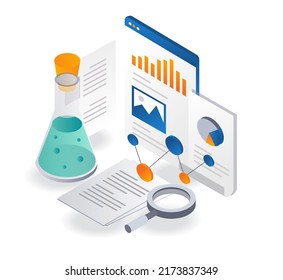 Analysis of laboratory test data in isometric illustration