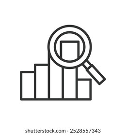 Analysis, in line design. Analysis, data, research, evaluation, assessment, insights, interpretation on white background vector. Analysis, in line design editable stroke icon