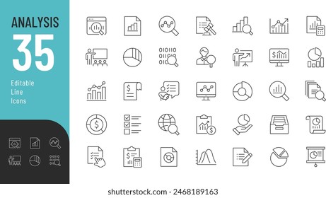 Analysis Line Editable Icons set. Vector illustration in modern thin line style of analytics related icons: balance, charts, report, and other. Pictograms and infographics for mobile apps.