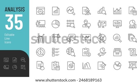 Analysis Line Editable Icons set. Vector illustration in modern thin line style of analytics related icons: balance, charts, report, and other. Pictograms and infographics for mobile apps.