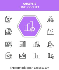 Analysis line icon set. Bar chart, bank interest, loan agreement. Data concept. Can be used for topics like finance, reporting, marketing