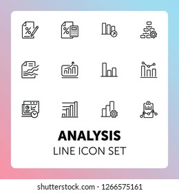 Analysis line icon set. Bar chart, bank interest, loan agreement. Data concept. Can be used for topics like finance, reporting, marketing
