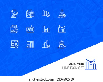 Analysis line icon set. Bar chart, bank interest, loan agreement. Data concept. Can be used for topics like finance, reporting, marketing