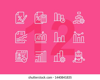 Analysis line icon set. Bar chart, bank interest, loan agreement. Data concept. Can be used for topics like finance, reporting, marketing