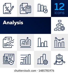 Analysis line icon set. Bar chart, bank interest, loan agreement. Data concept. Can be used for topics like finance, reporting, marketing